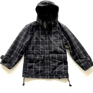CORE Powderroom Ski Jacket Women's Small Plaid Black Hooded Waterproof Snow Coat